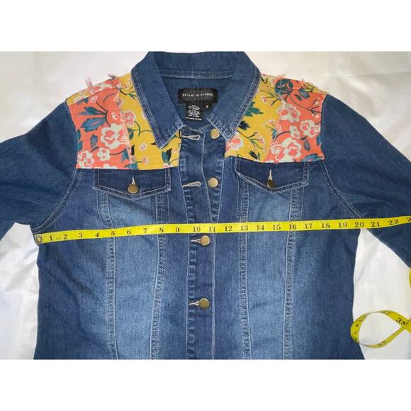 Live A Little Floral Embellished Denim Jacket - Size S - Beautiful w/ Stretch - Picture 5 of 8